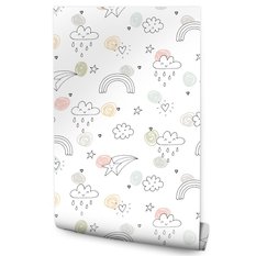 Tapeta Dziecięca Rysowane CHMURKI Gwiazdki Tęcza 53x1000  - Miniaturka zdjęcia nr 1