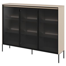 Witryna 150x34x118 cm 3w Trend z praktycznymi półkami beż piaskowy i czarny do salonu - Miniaturka zdjęcia nr 1