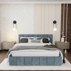 Łóżko tapicerowane 160x200 premium z pojemnikiem do sypialni morskie wezgłowie 107 cm - Miniaturka zdjęcia nr 2