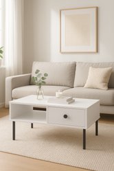 Stolik kawowy NOMI 90x60x43 cm do salonu biura czarne nogi biały - Miniaturka zdjęcia nr 1