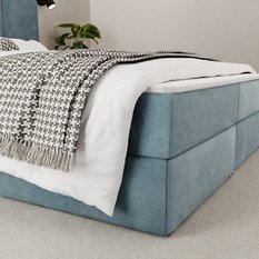 Łóżko kontynentalne 160x200x113 cm tapicerowane podwójne z materacem morskie - Miniaturka zdjęcia nr 6