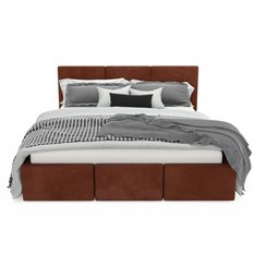 Łóżko tapicerowane  140x200x100 cm do sypialni podwójne z pojemnikiem schowek na pościel miodowy  - Miniaturka zdjęcia nr 11