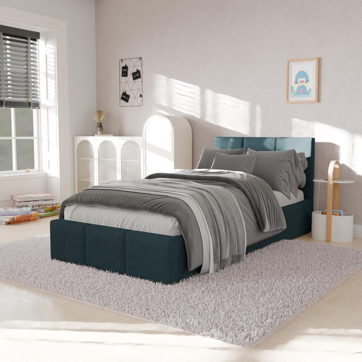 Łóżko Pojedyncze 90x200cm łóżko tapicerowane z pojemnikiem morskie do sypialni wezgłowie 100 cm  nr. 4