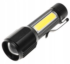 Latarka kieszonkowa LED COB z funkcją zoom usb podręczna czarna - Miniaturka zdjęcia nr 1