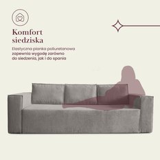 Kanapa rozkładana Verona 248x52x93 cm wersalka z funkcją spania i pojemnikiem pianka sztruks szary do salonu - Miniaturka zdjęcia nr 7