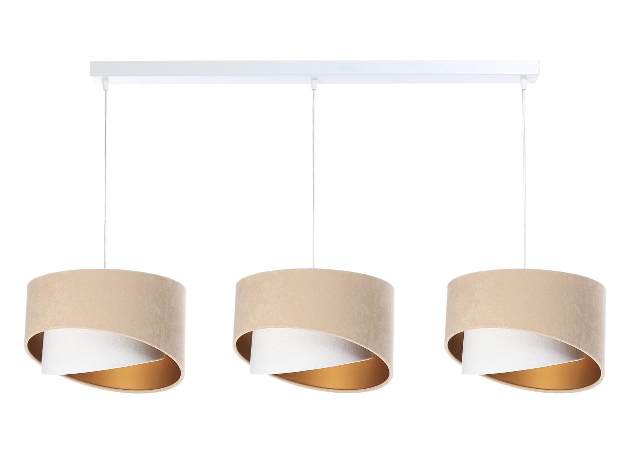 Lampa 114x88x86 cm do salonu sypialni na listwie z 3 asymetrycznymi abażurkami beżowo-biało złota nr. 1