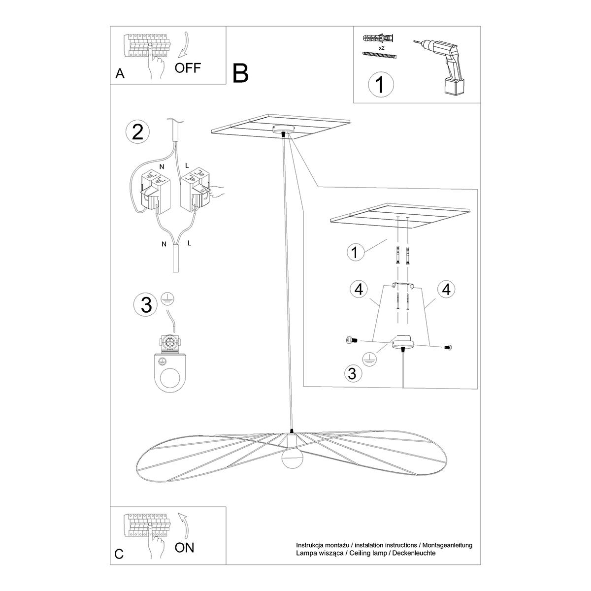 Lampa wisząca ESKOLA 140 czarna 150x140x140cm nowoczesna E27 do salonu nr. 4