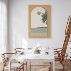 Obraz Na Płótnie Widok Z Okna Palmy Ocean Klify Styl Boho Abstrakcja 80x120cm - Miniaturka zdjęcia nr 4