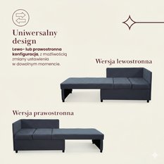 Sofa Viluś 106x75x80 cm grafitowy rozkładana sofa narożna jednoosobowa z funkcją spania i pojemnikiem na pościel - Miniaturka zdjęcia nr 9