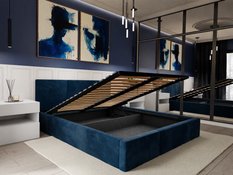 Łóżko tapicerowane do sypialni 180x200x100 cm podwójne z pojemnikiem modne granatowe - Miniaturka zdjęcia nr 4