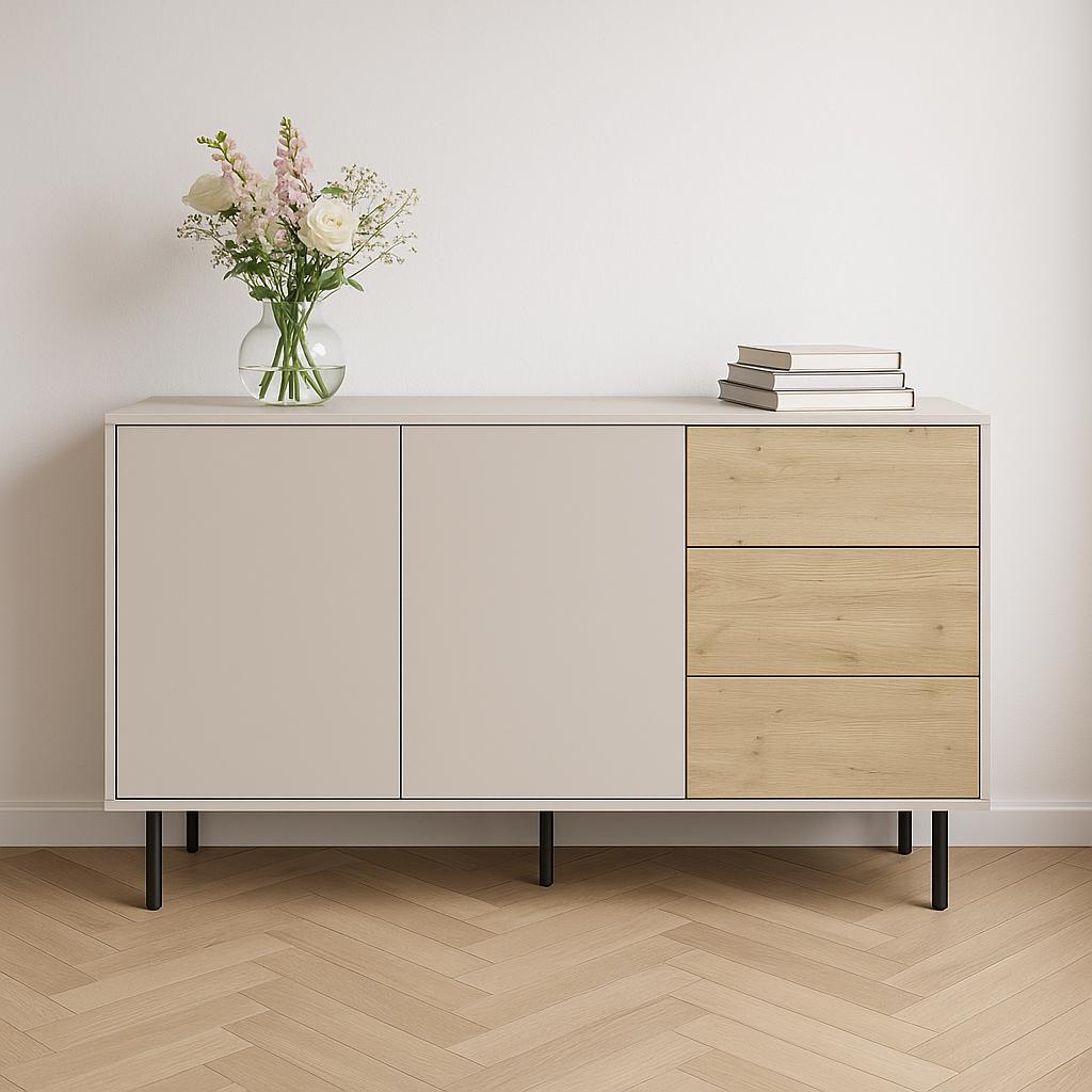 Komoda LOLA 150x40x85 cm z szufladami do sypialni salonu dąb artisan kaszmir