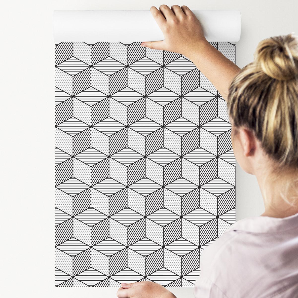 Tapeta Ścienna GEOMETRYCZNE Czarno-Białe Sześciany 53x1000  nr. 8