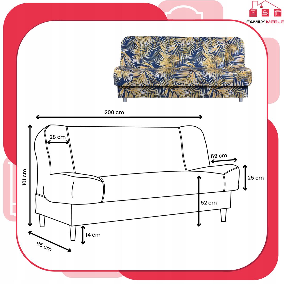 Wersalka SARA PRINT 200x95 cm liście palmy rozkładana kanapa z pojemnikiem sofa do salonu Nature nr. 9