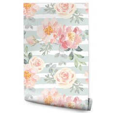 Tapeta Ścienna Pastelowe KWIATY Peonie Róże Liście 53x1000  - Miniaturka zdjęcia nr 1