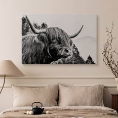 Obraz Do Salonu Krowa Szkocka Czarno-Biały 120x80 Pejzaż Góry Las Natura  - Miniaturka zdjęcia nr 5