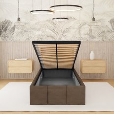 Łóżko Tapicerowane Do Sypialni 90x200cm Podwójne z Pojemnikiem Brązowe - Miniaturka zdjęcia nr 6
