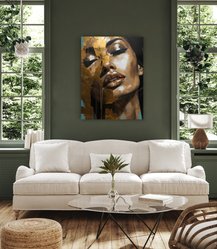 Obraz Na Ścianę Nowoczesny PORTRET Kobiety Styl Glamour Złote Usta 80x120cm - Miniaturka zdjęcia nr 4