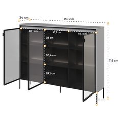 Witryna 150x34x118 cm 3w Trend z półkami szary i czarny do salonu - Miniaturka zdjęcia nr 4