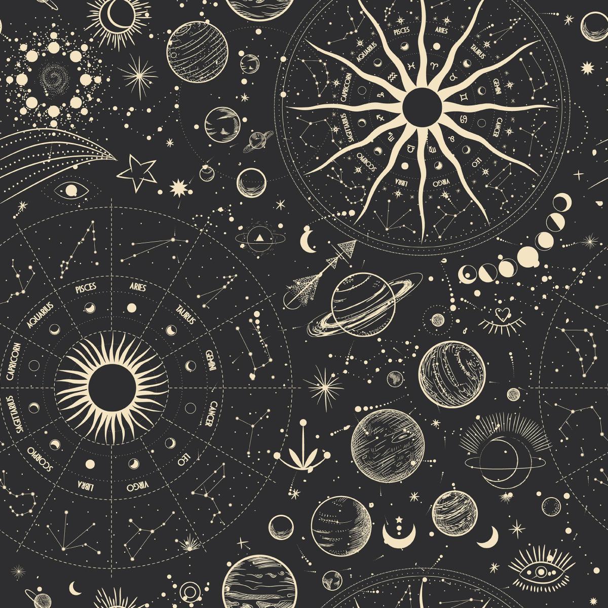 Tapeta Ozdobna PLANETY Znaki Zodiaku Słońce Boho  nr. 3