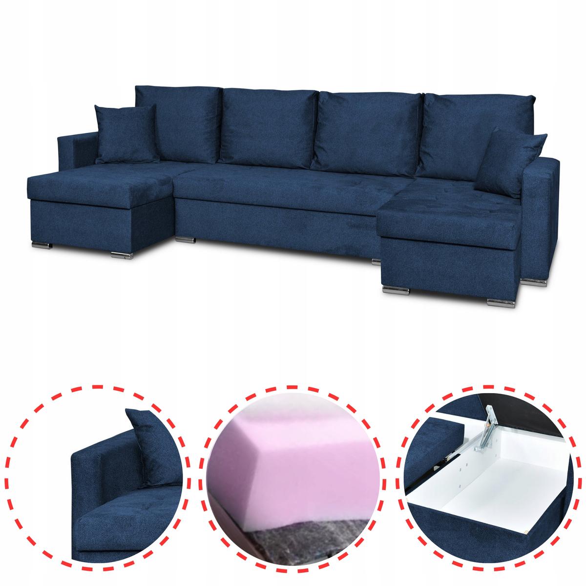 Narożnik Bella BIG 298x74x140 cm kształt U z funkcją spania i przechowywania Angel granatowy nr. 2