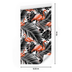 Tapeta Do Salonu Czarne EGZOTYCZNE Liście Flamingi 53x1000  - Miniaturka zdjęcia nr 2