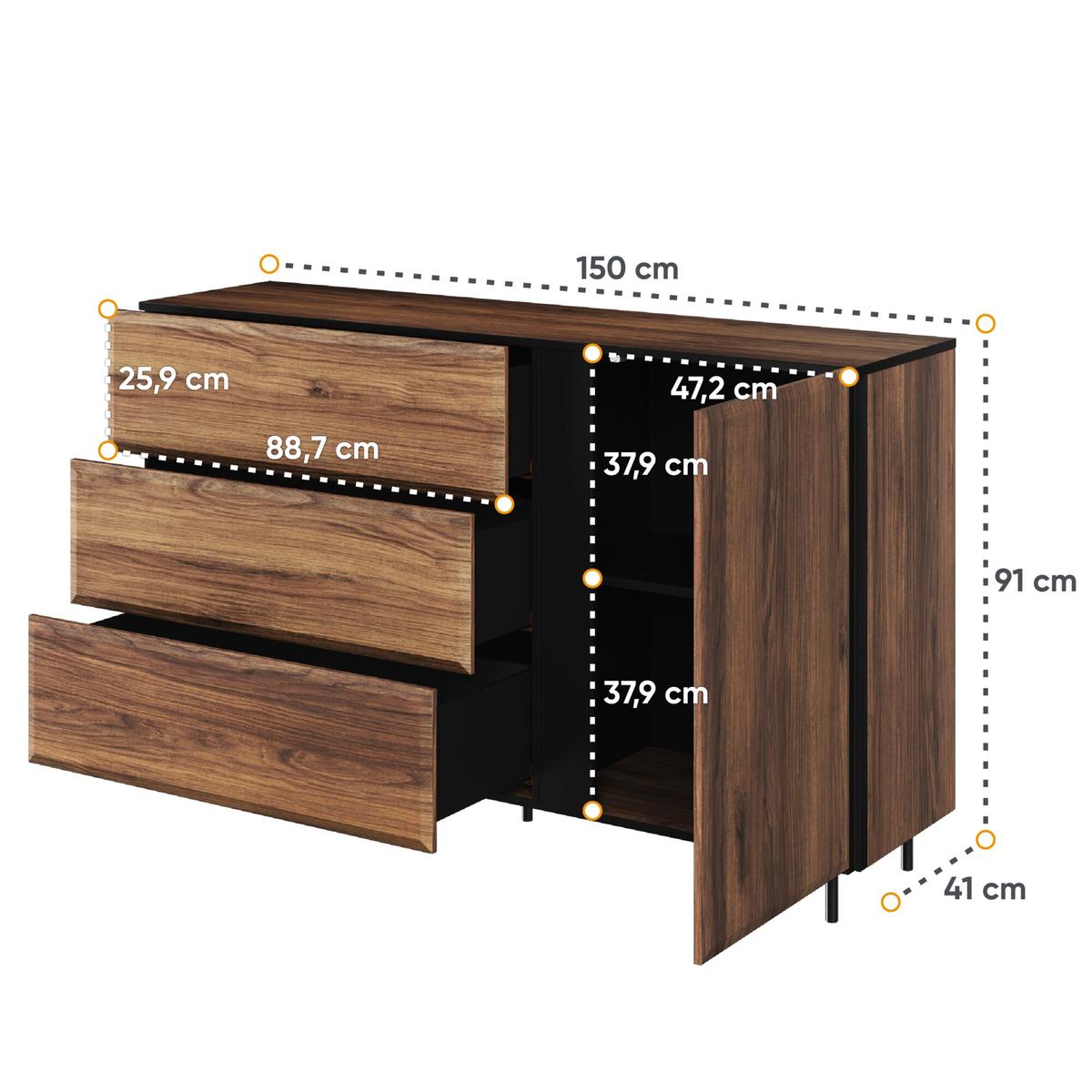 Komoda Borga 150 cm do salonu sypialni przedpokoju dąb catania czarny nr. 4