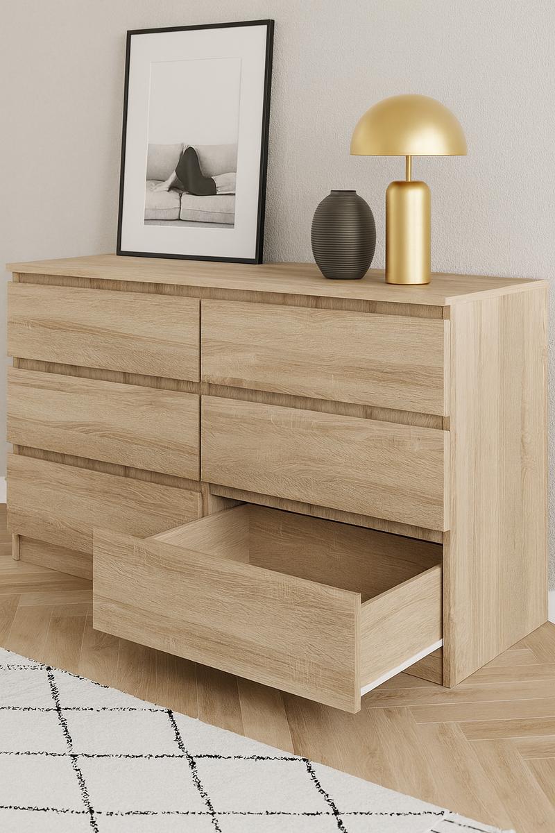 Komoda MARTUSIA 79x140x39 cm z 6 szufladami dąb sonoma do salonu nr. 2