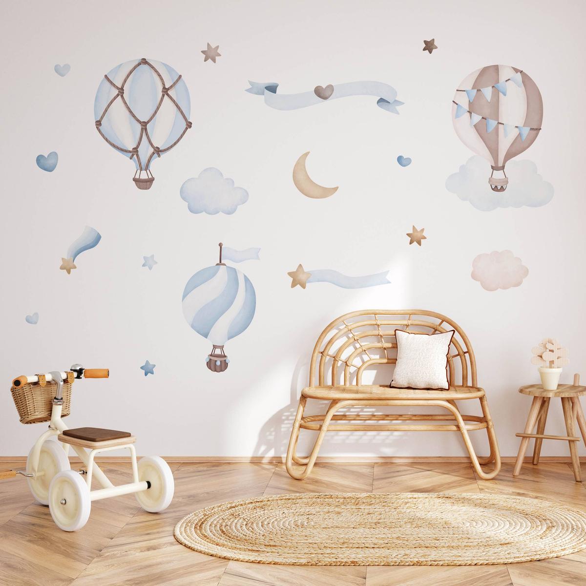 Naklejki Dla Dzieci Balony Chmurki 120x60 Gwiazdy Serca ZESTAW nr. 6