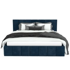 Łóżko tapicerowane 140x200 premium z pojemnikiem do sypialni granatowe wezgłowie 107 cm - Miniaturka zdjęcia nr 9
