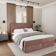 Łóżko kontynentalne 160x200x113 cm tapicerowane podwójne z materacem brudny róż  - Miniaturka zdjęcia nr 3
