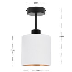 Lampa sufitowa 15x15x30 cm jednopunktowy spot z abażurem gwint E27 czarna z białym abażurem do salonu - Miniaturka zdjęcia nr 4