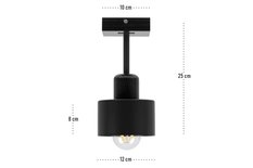 Lampa sufitowa 12 x 12 x 25 cm jednopunktowy spot z drewna i metalu gwint E27 czarna do salonu - Miniaturka zdjęcia nr 3