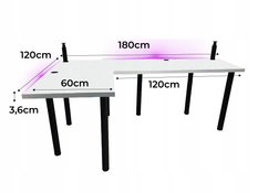 Biurko gamingowe model 3 Low 180x75x60 cm białe narożne gniazdo do pokoju gracza - Miniaturka zdjęcia nr 3