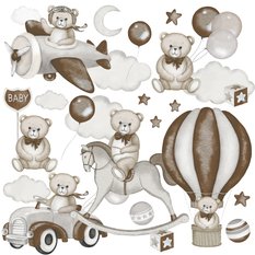 Naklejki Na Ścianę Dla Dzieci Misie Gwiazdy 120x60  Balonu Koń Na Biegunach Zestaw  - Miniaturka zdjęcia nr 1