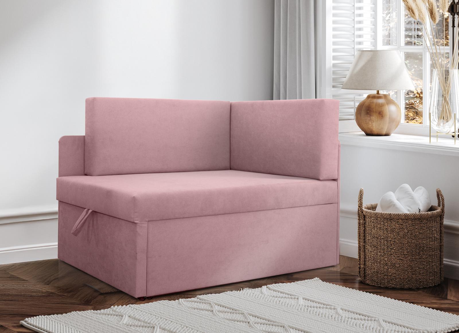 Sofa rozkładana dziecięca Viluś 108x81x78 cm narożnik jednoosobowy do pokoju z funkcją spania i przechowywania dla dzieci różowy