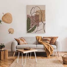 Duży Obraz Do Salonu Portret Kobiety Abstrakcja Styl Boho Liście 80x120cm - Miniaturka zdjęcia nr 3