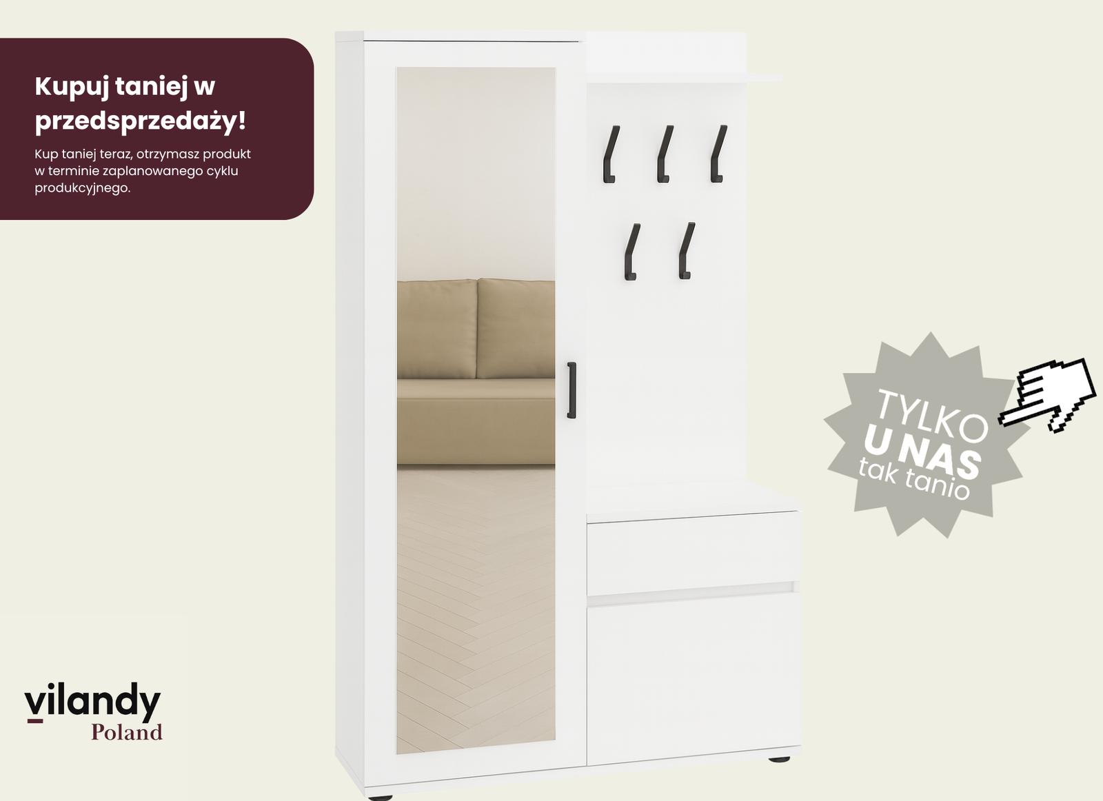 Garderoba do przedpokoju DUO 181x100x35 cm z lustrem wieszakami szafka na buty biały mat PRZEDSPRZEDAŻ nr. 2