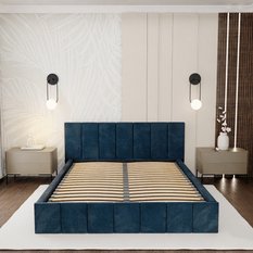 Łóżko tapicerowane 160x200 premium z pojemnikiem do sypialni granatowe wezgłowie 107 cm - Miniaturka zdjęcia nr 5