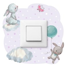 Naklejka Pod Kontakt Do Pokoju Dzieci Króliczki 20x20 Kropki Groszki Chmury Motyl - Miniaturka zdjęcia nr 1
