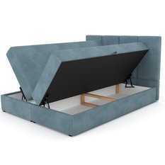 Łóżko kontynentalne 160x200x113 cm tapicerowane podwójne z materacem morskie - Miniaturka zdjęcia nr 12