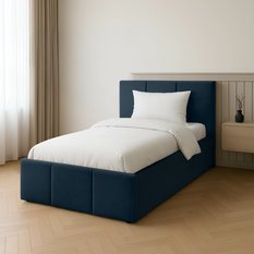 Łóżko Pojedyncze 90x200cm łóżko tapicerowane z pojemnikiem granatowe do sypialni wezgłowie 110 cm - Miniaturka zdjęcia nr 3