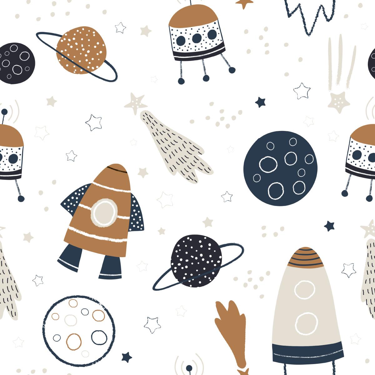 Tapeta Dziecięca KOSMOS Rakiety Planety Gwiazdy  nr. 3