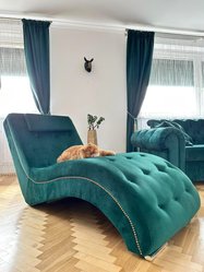 Szezlong 170x75 cm musztardowy na sprężynach z srebrnymi nóżkami i ozdobnymi guzikami, do salonu - Miniaturka zdjęcia nr 2