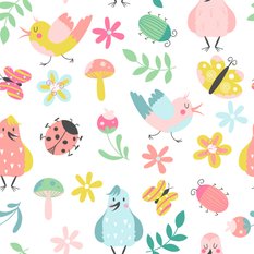 Tapeta Dziecięca PTAKI Kwiaty Liście Motyle Natura 53x1000  - Miniaturka zdjęcia nr 4