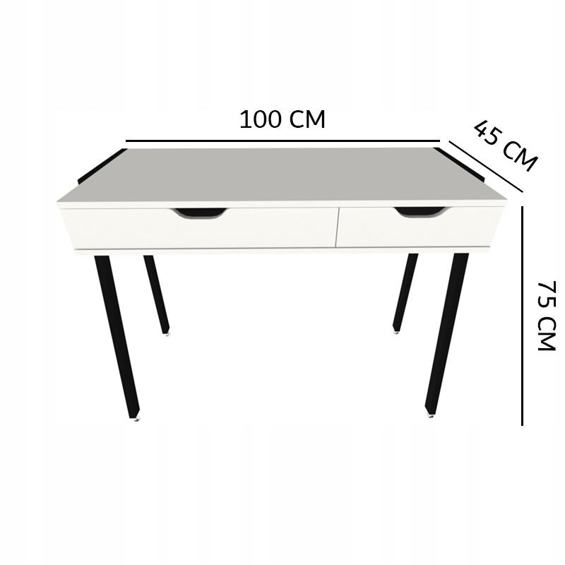 Biurko 100 cm do biura gabinetu pokoju z szufladami na nogach czarnych biały  nr. 13