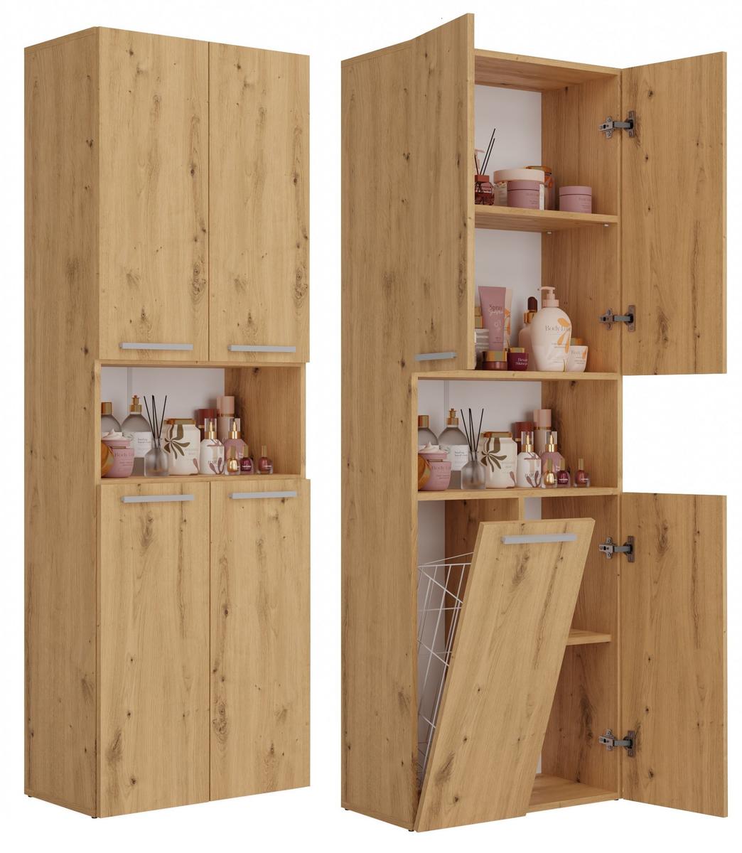 Słupek łazienkowy NEL DK 1K 174x60x30 cm szafka łazienkowa z koszem na pranie dąb artisan