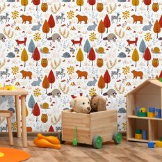 Tapeta Dziecięca Leśne ZWIERZĘTA Rośliny Grzyby  - Miniaturka zdjęcia nr 4