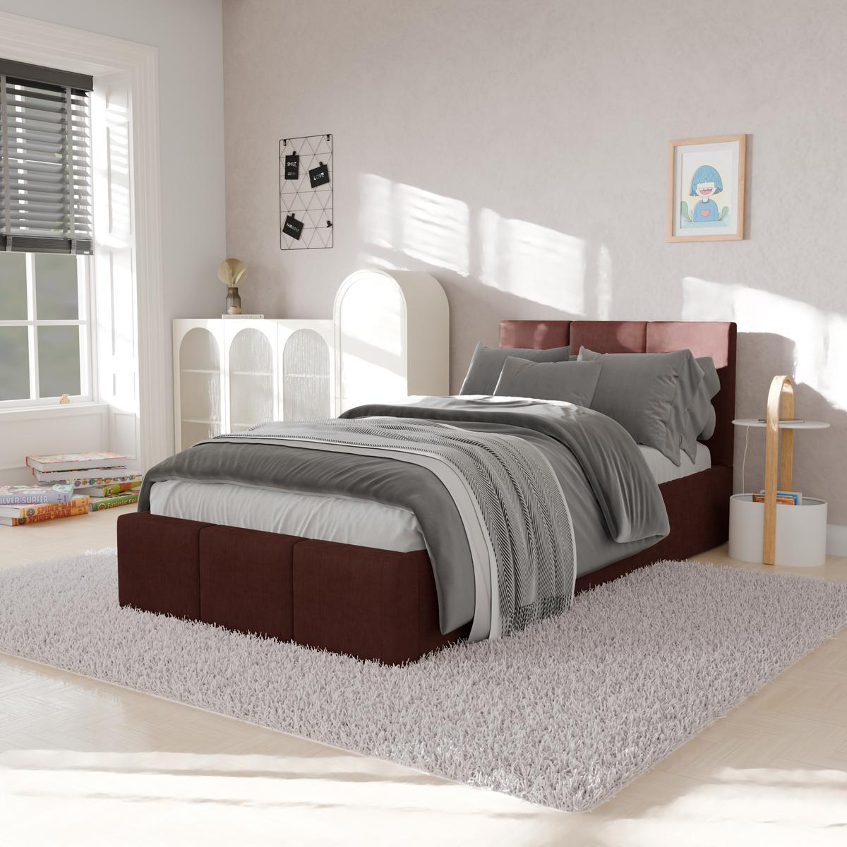 Łóżko Pojedyncze 90x200cm łóżko tapicerowane z pojemnikiem brudny róż do sypialni wezgłowie 110 cm nr. 4