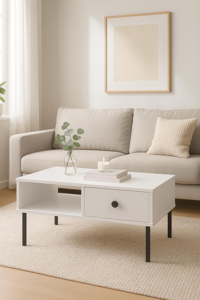 Stolik kawowy NOMI 90x60x43 cm do salonu biura czarne nogi biały