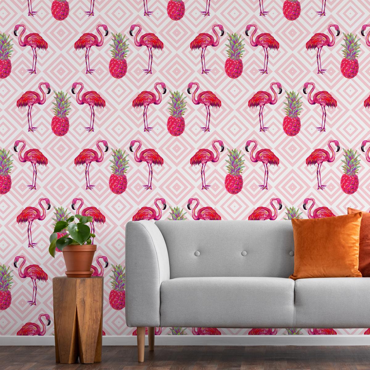 Tapeta Ścienna Różowe FLAMINGI Ananasy Abstrakcja 53x1000  nr. 4